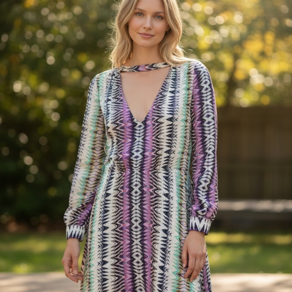 Parker silk Vibrant Multicolor V-Neck Dress - Picture 4 of 4